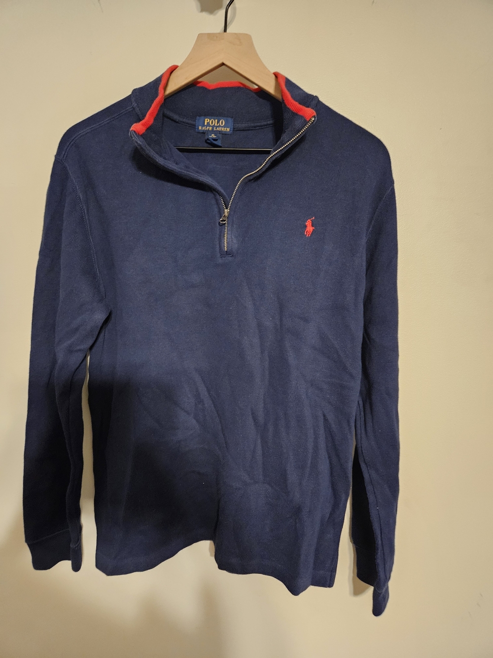 Polo by Ralph Lauren Navy Quarter-Zip Pullover with Red Trim